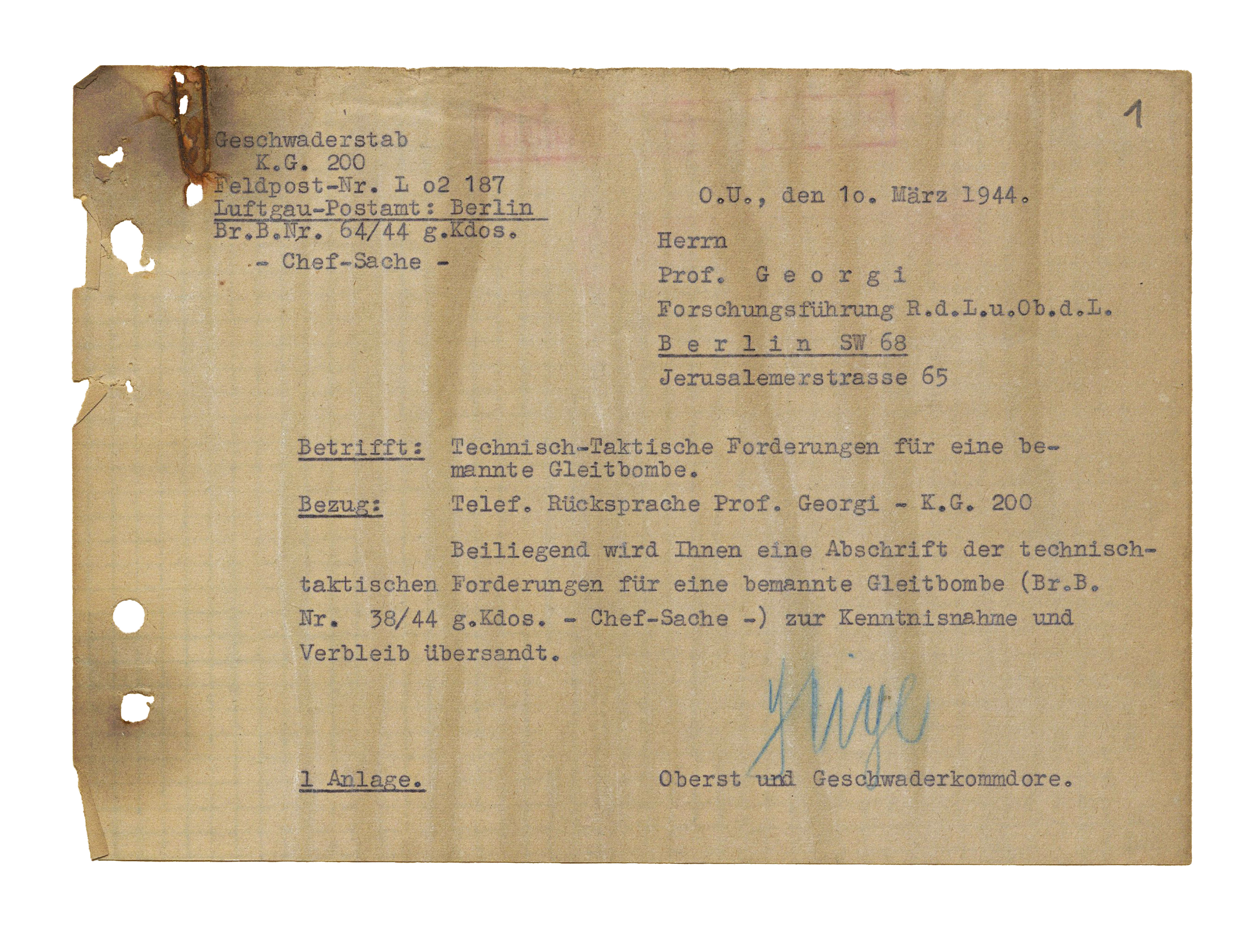 Technisch-taktische Forderungen für eine bemannte Gleitbombe