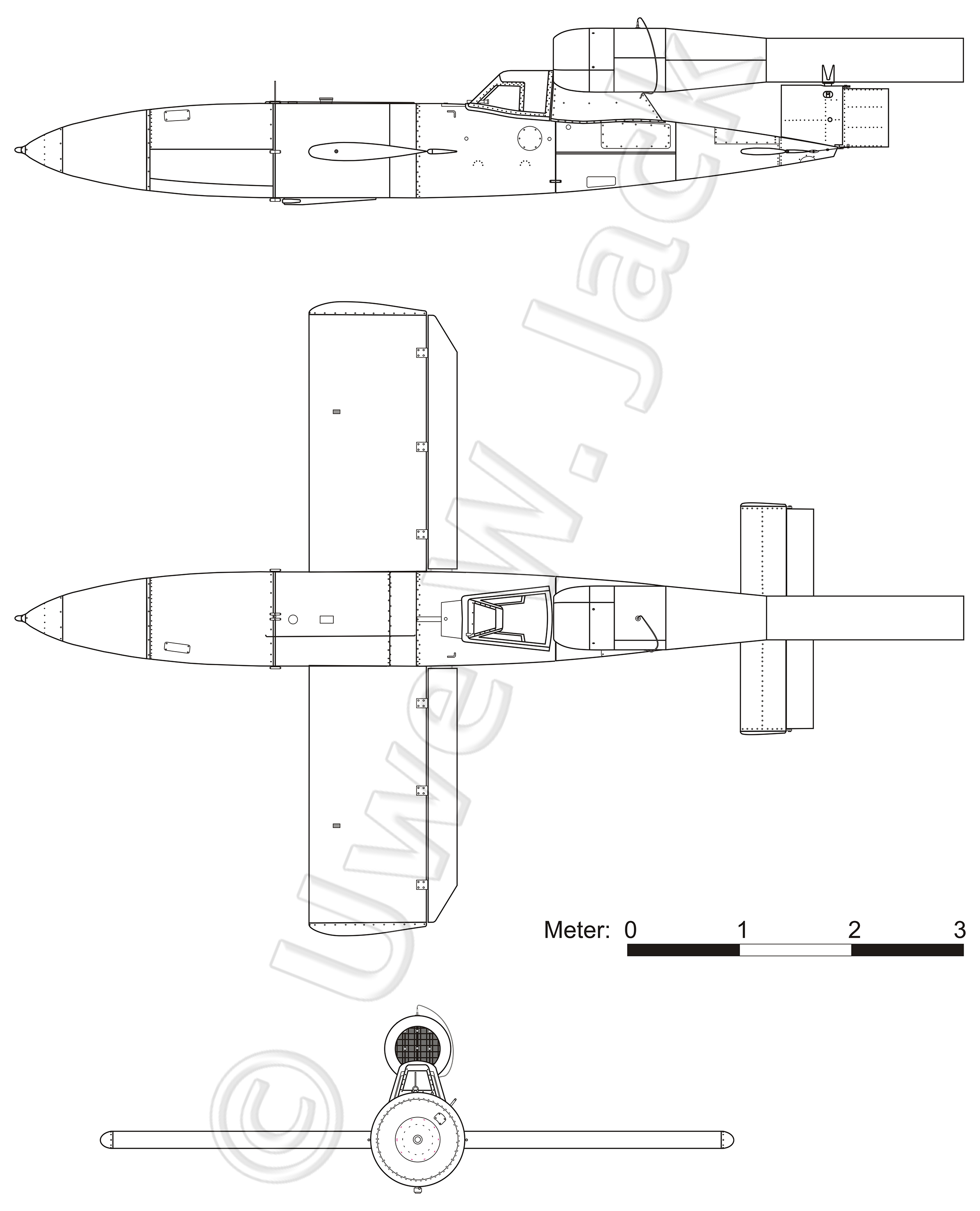 Fi&nbsp;103&nbsp;Re&nbsp;4a, Dreiseitenansicht