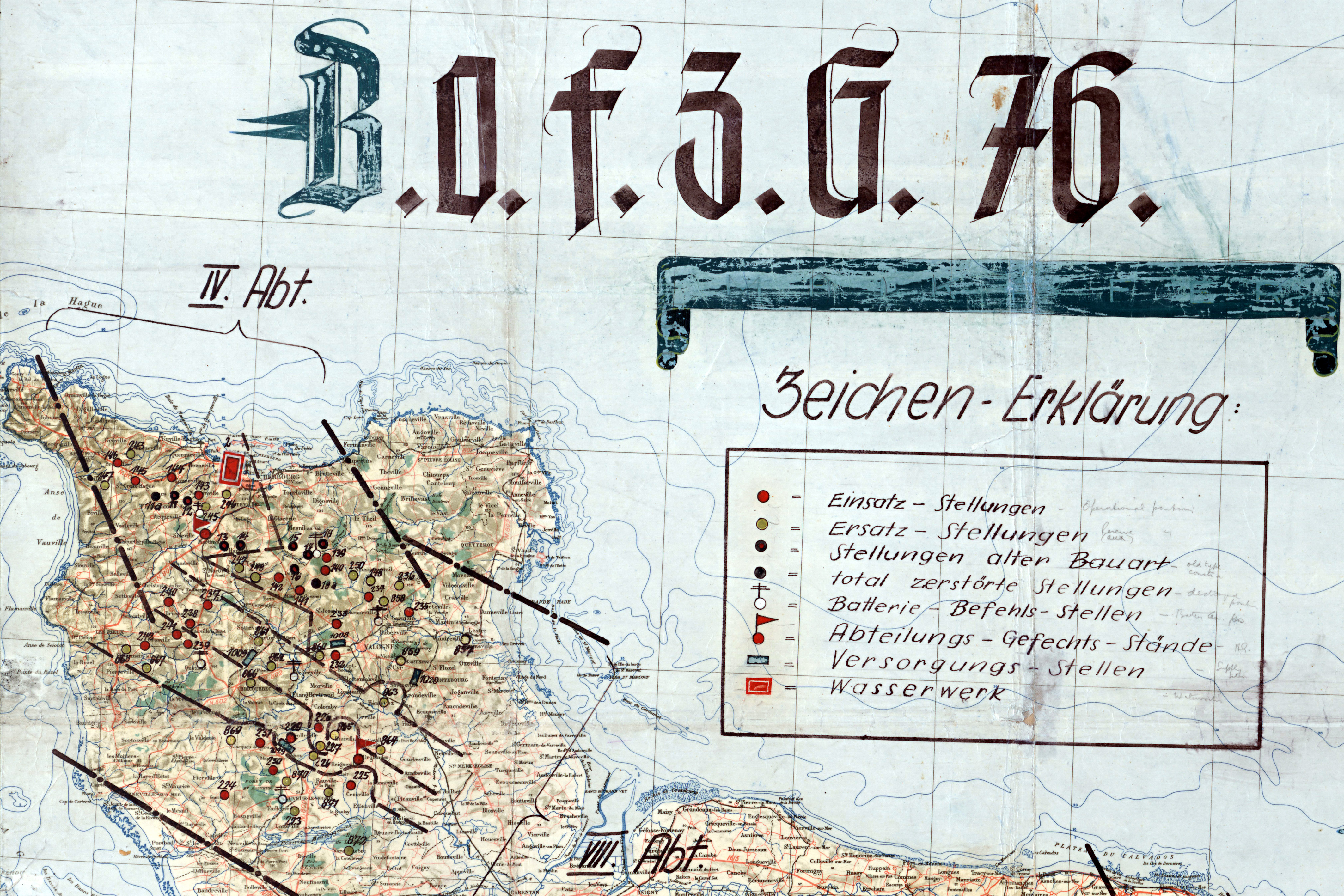 V1-Stellungen der IV. und VIII. Abteilung im Département Manche, Frankreich