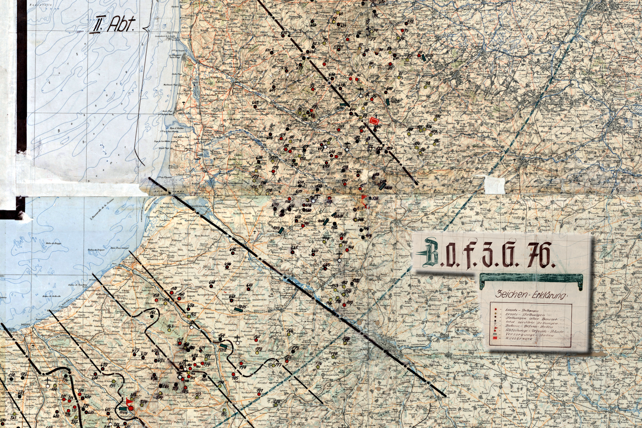 V1-Feuerstellungen der II. und III. Abteilung im Département Somme, Frankreich
